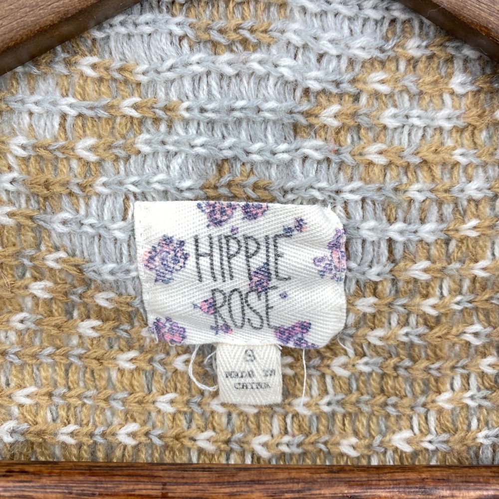 Hippie Rose Cardigan Sweater Womens Small Gray Tan Aztec Western Waterfall Boho - Picture 2 of 11